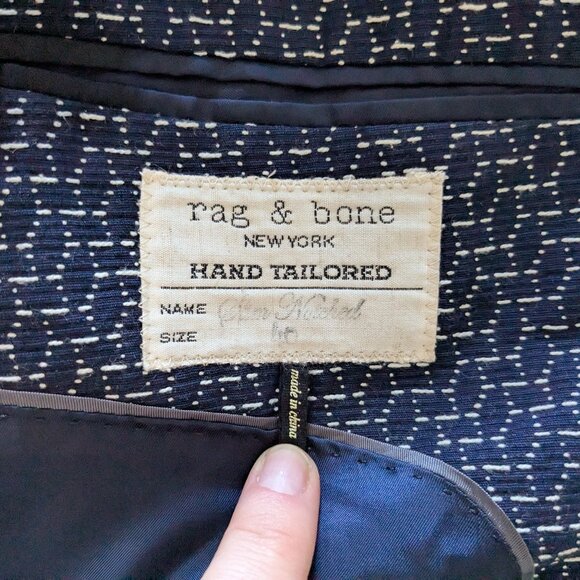 Rag & Bone Men's Slim Fit Navy Blazer with Embroidery Detail, Size 40 - Picture 4 of 9